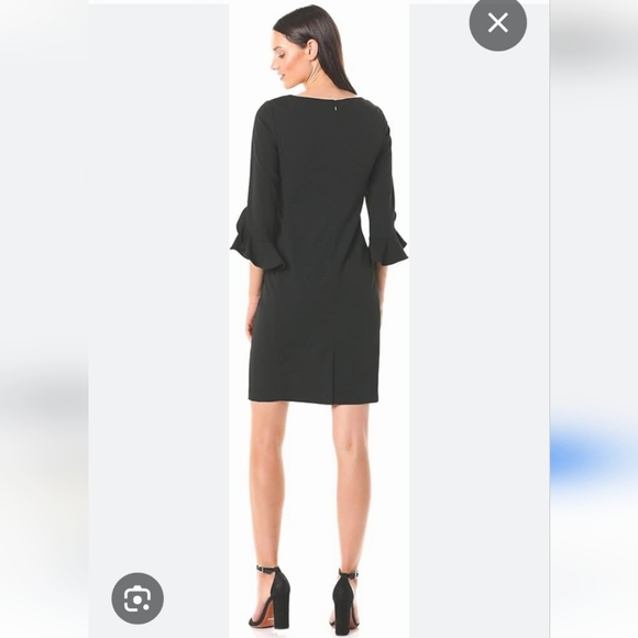 KARL LAGERFELD PARIS Navy Blue Scuba Crêpe Sheath Ruffle Sleeve Dress Sz S - Picture 2 of 16